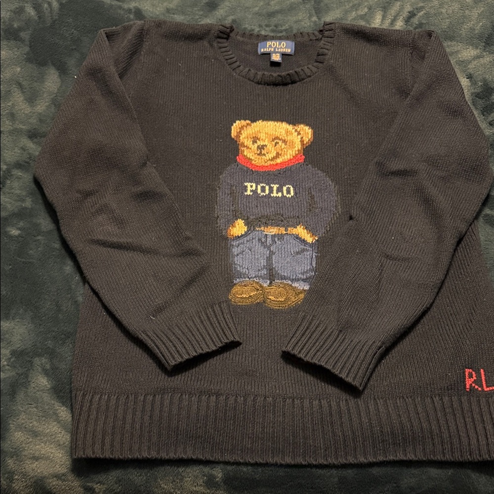 Polo by Ralph Lauren Navy Bear Knit Crewneck Sweater Boys 18-20 can fit men’s S